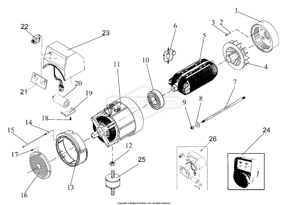 Alternator Outlet Panel Diagram and Parts List for 1946-0  Briggs and Stratton Generator